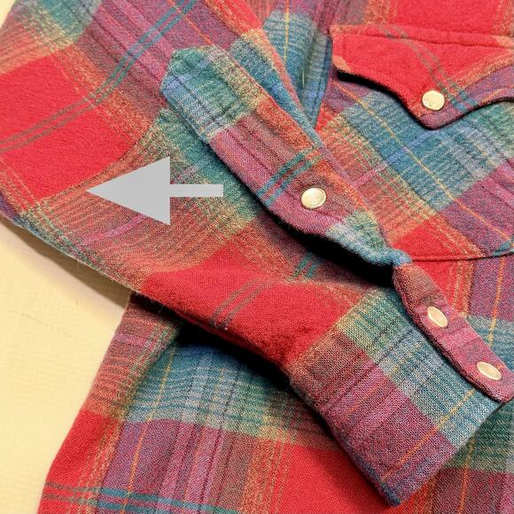 Vintage Pendleton Shirt Womens Medium Red Blue Plaid Wool Western Snap Front 70s - Picture 8 of 15